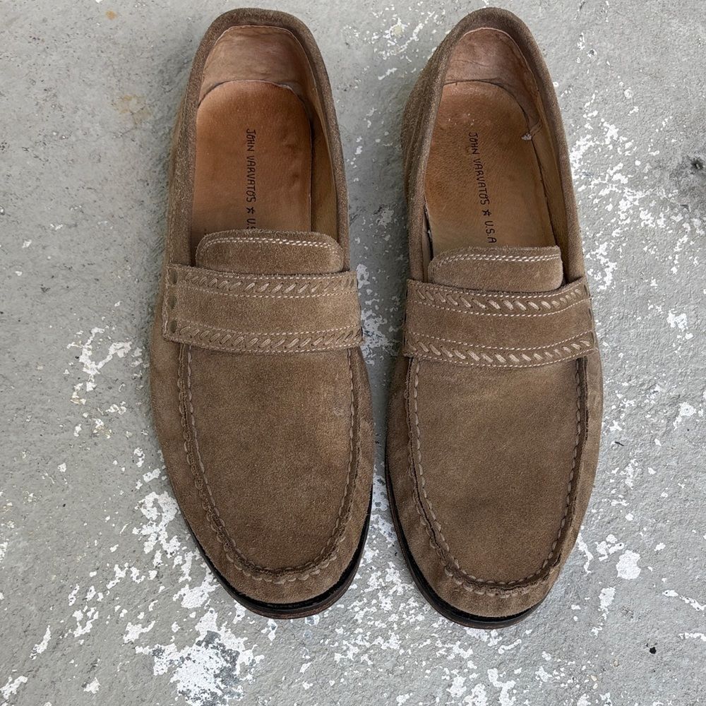 John Varvatos sandstone suede slip ons